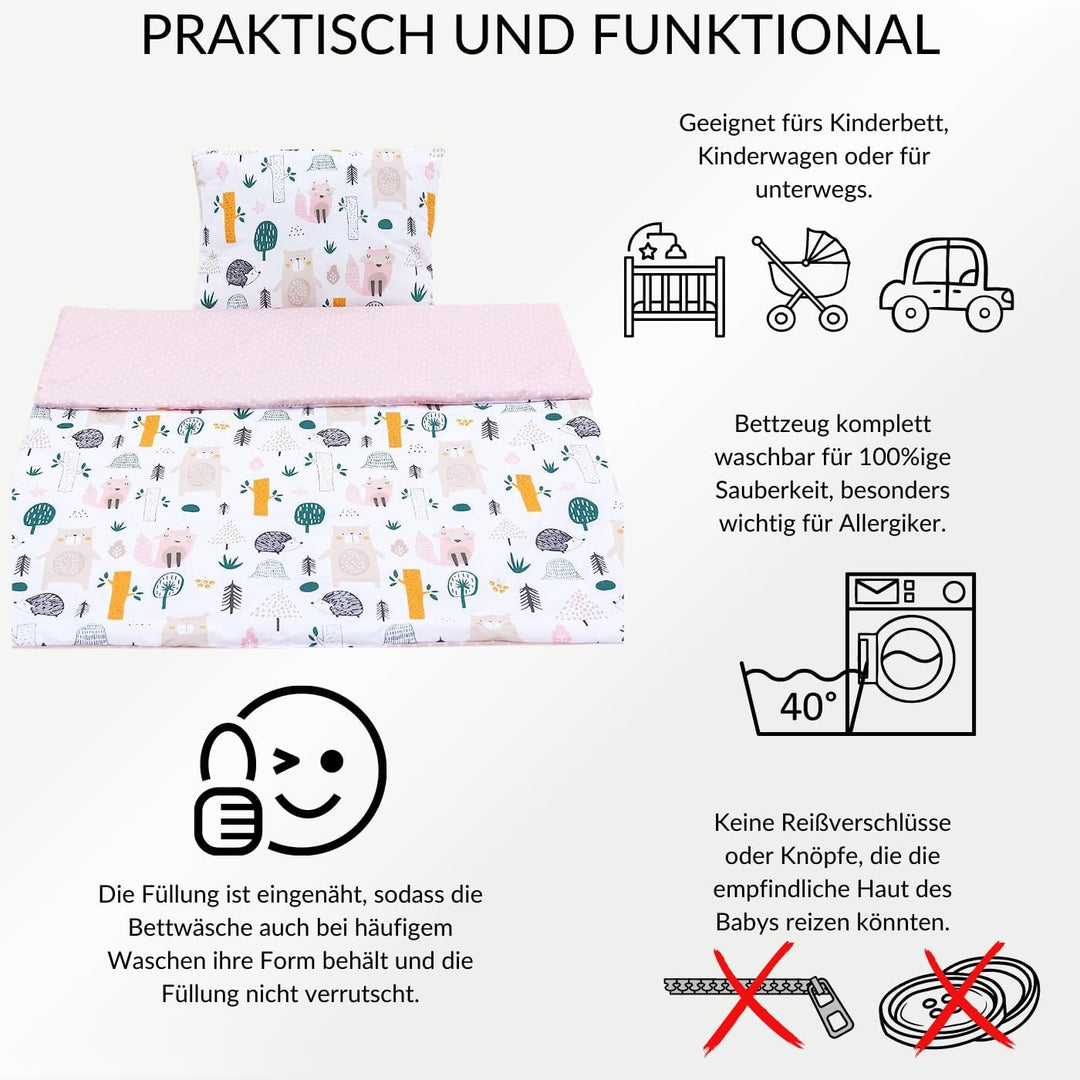 Bellochi Multifunktional Baby Decke Set - Doppelseitig Baby Bettwäsche 75x100 cm und Kissen 30x40cm