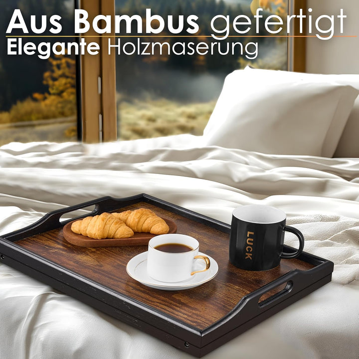 Klappbares Bambus Tablett höhenverstellbar für Bett und Sofa (22,5-32 cm) Notebooktisch & Frühstücks
