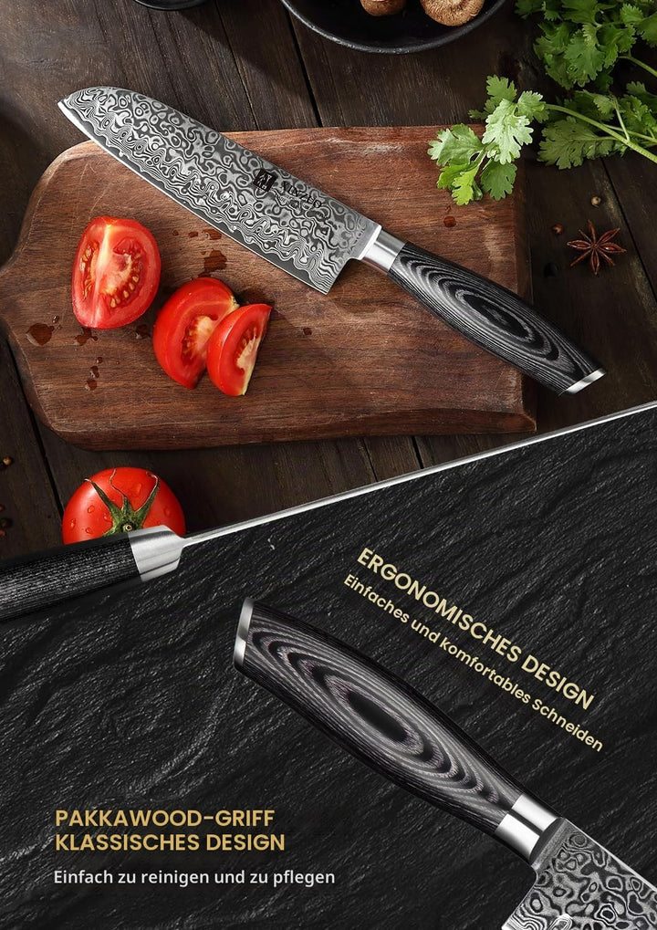 XINZUO 17,8cm Damaststahl Santokumesser, Profi Damastmesser Kochmesser Damaskus Chefmesser, Scharfe