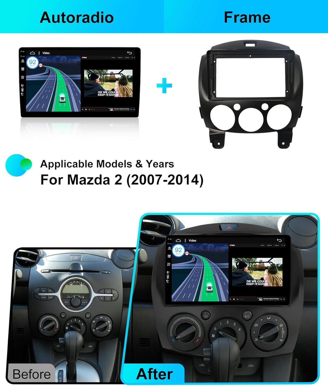 JOYX Android 12 Autoradio mit IPS 2.5D Passt für Mazda 2 (2007-2012) - 2G+32G - Rückfahrkamera KOSTE