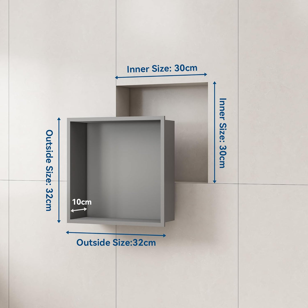 Duschnische Graue Edelstahl 30 × 30 × 10 cm Wandnische Dusche Einbau Duschablage Einzelregal Bad Wan