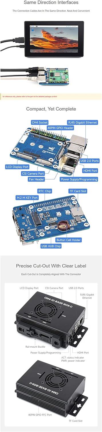 CM4-IO-BASE-C Mini Base Board Mini-Computer with Metal Case Advanced Version for Raspberry Pi Comput