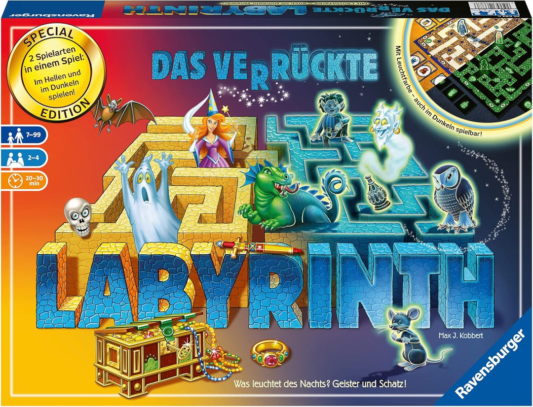 Ravensburger 26687 - Labyrinth Glow in The Dark - Familienklassiker mit Leuchtfarbe, Spiel für Kinde
