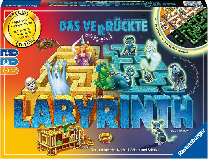 Ravensburger 26687 - Labyrinth Glow in The Dark - Familienklassiker mit Leuchtfarbe, Spiel für Kinde