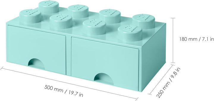 Lego Brick Schublade 8 Knöpfe, 2 Schubladen, stapelbar Aufbewahrungsbox, 9,4 l, Aqua (Mint grün), 32
