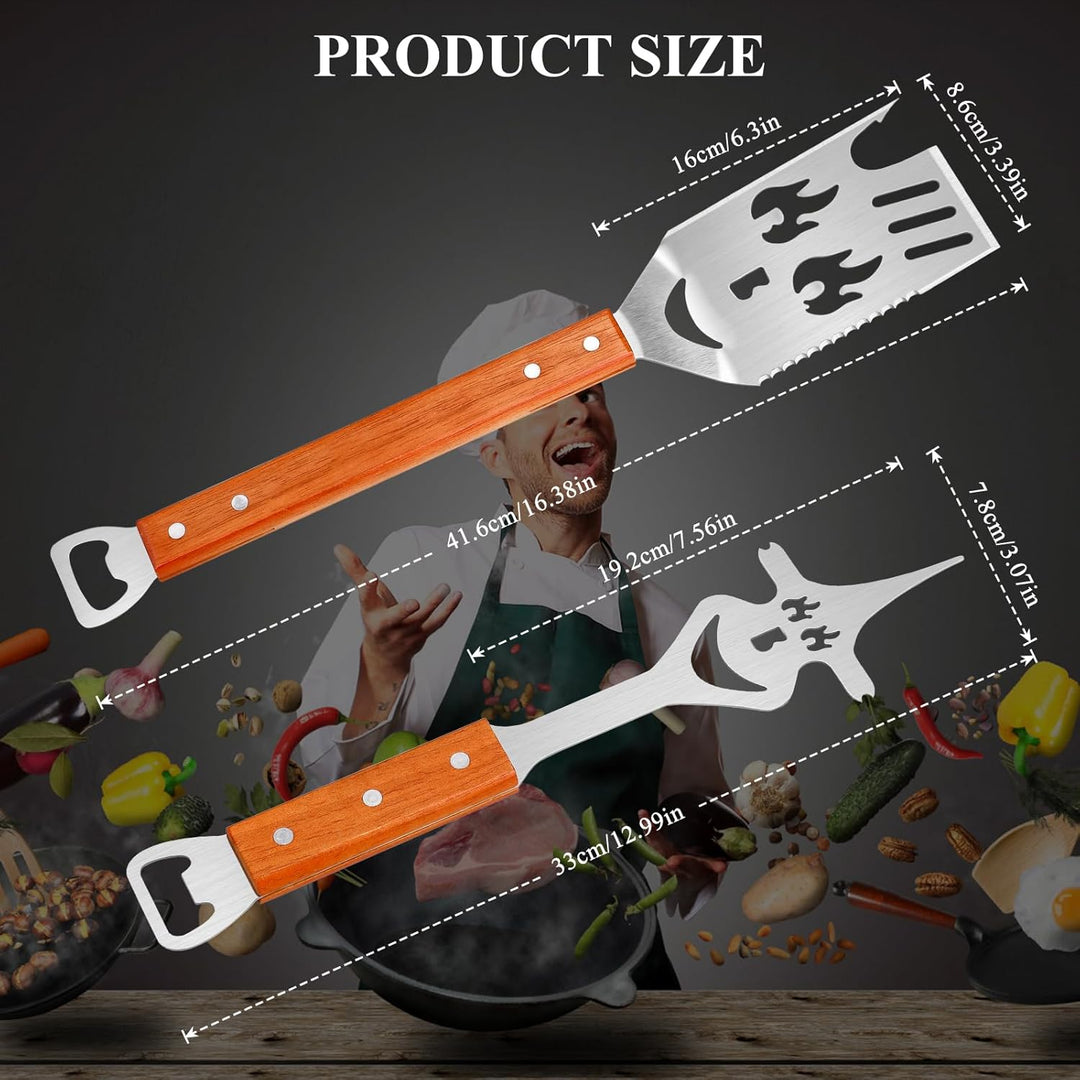 2 Stück Grillbesteck - 5 in 1 Multifunktionaler Grillspachtel Edelstahl, 5 in 1 Multifunktionaler Gr