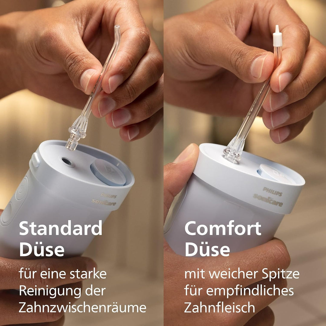 Philips Sonicare Compact Flosser 1000, tragbare Munddusche mit 3 Reinigungsprogrammen, IPX7 wasserdi