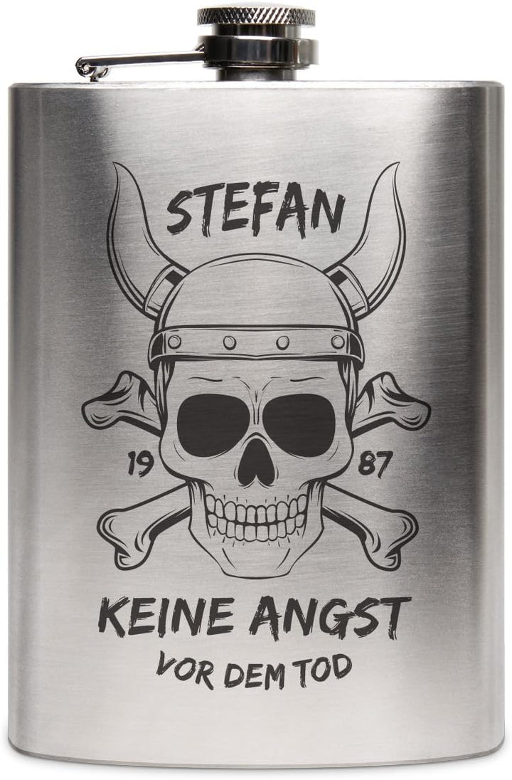 Flachmann Edelstahl 8oz. 237 ml mit individueller Gravur - Wikinger Totenkopf, Wikinger Totenkopf