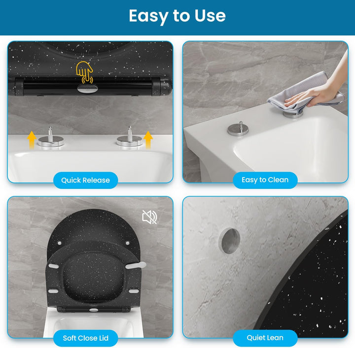 Toilettendeckel mit Absenkautomatik D Form, Slim WC Sitz [KURZ], Klodeckel Duroplast, Klobrille Soft