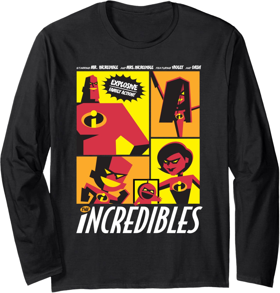 Disney Pixar Incredibles Box Comic Retro Langarmshirt