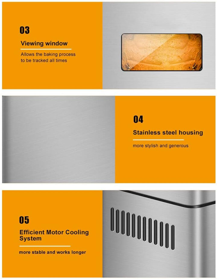 Brotbackautomat, 650W Brotbackautomaten Edelstahl, Brotbackmaschine 19 Programme 1000g Bread Maker f
