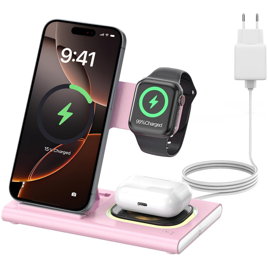 Aimtel 3 in 1 Induktive Ladestation Faltbare&Nachtlichter Kompatibel mit iPhone 17/17 Pro/17 Pro Max