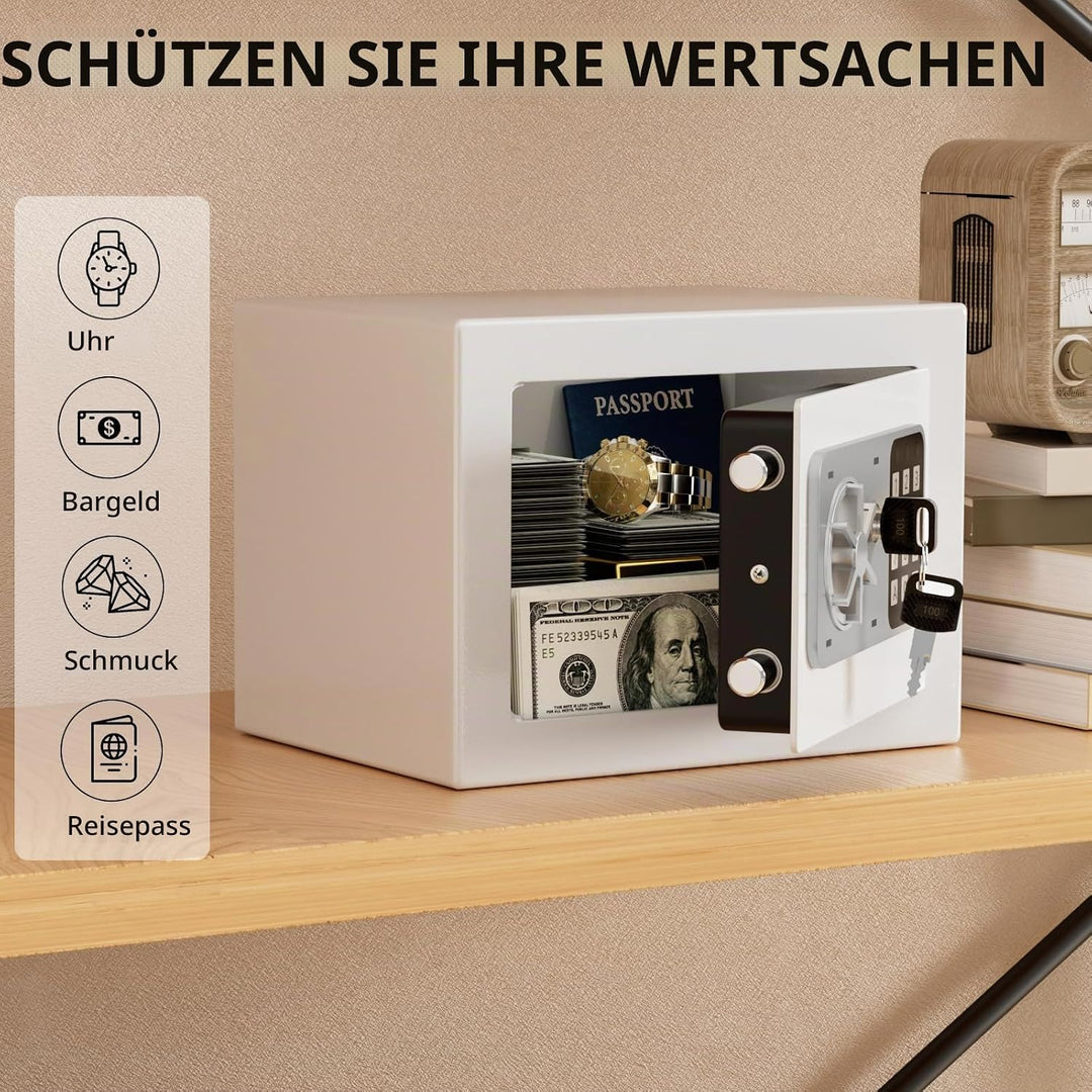 Digitaler Safe 6,8 l, kleiner Tresor für Zuhause, elektronische Sicherheitskassette, Wandtresor fürs