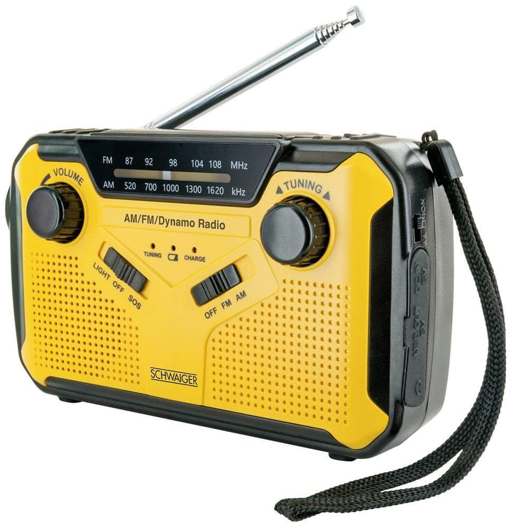 Schwaiger Outdoorradio UKW, AM, FM Handkurbel, Solarpanel, spritzwassergeschützt, stossfest, Taschen