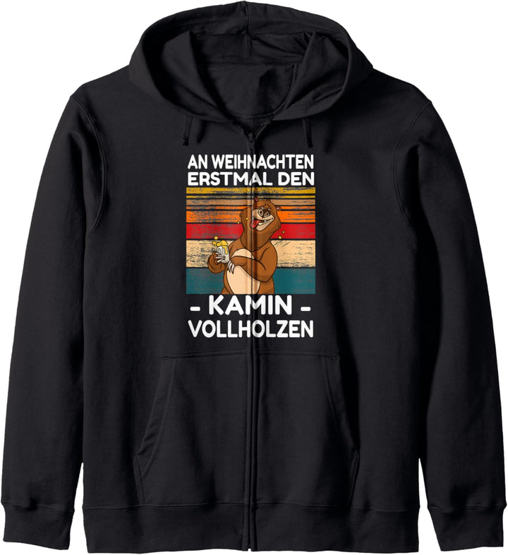 An Weihnachten erstmal den Kamin vollholzen Bär Kapuzenjacke