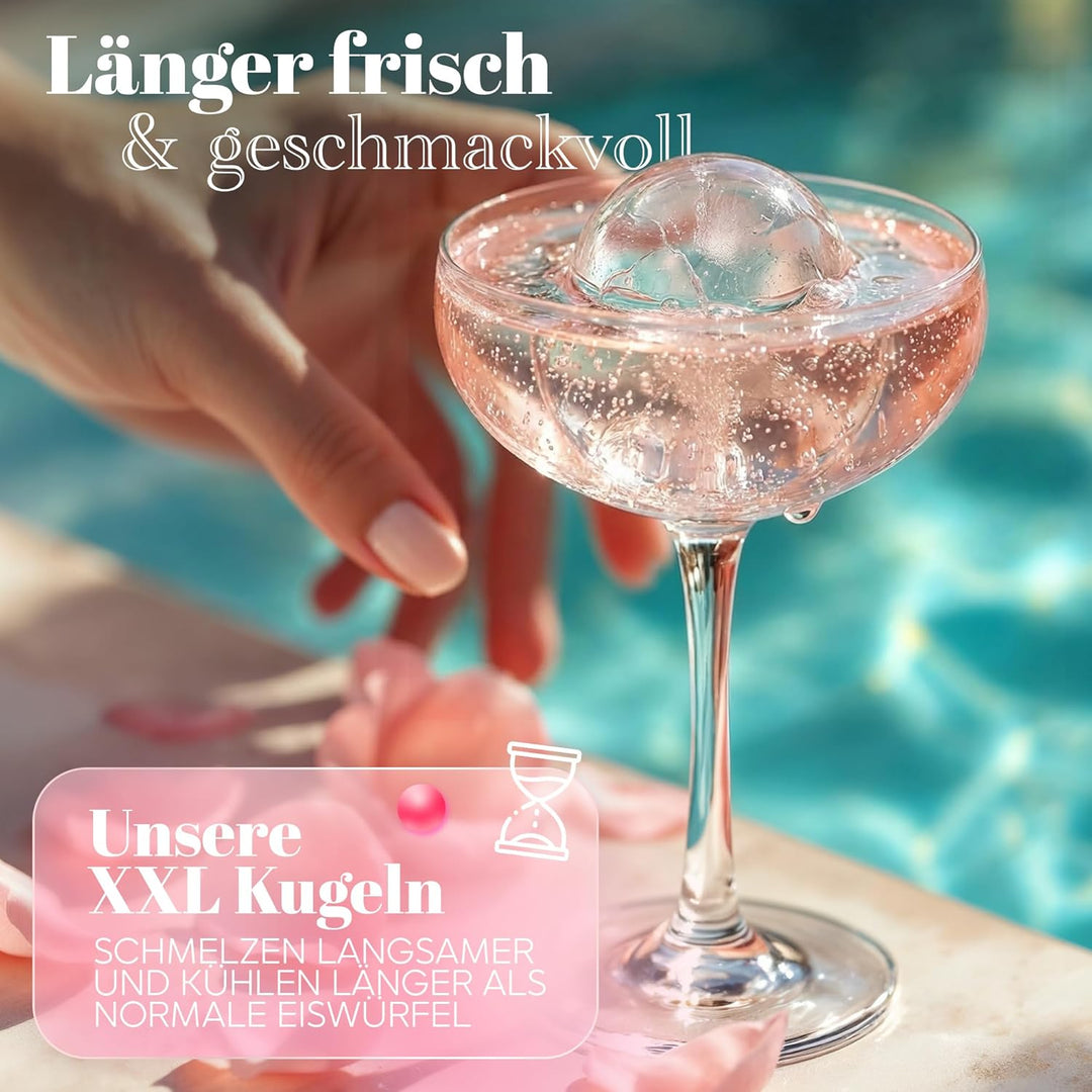 Neighbour’s Friend® Rosa Eiskugelform XL 4er Set – Stylische patentierte Eiswürfelform für Cocktails