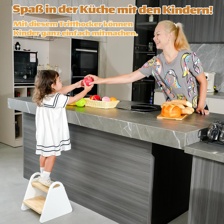 2-stufiger Tritthocker für Kinder aus Naturmaterial, Hocker & Trittstuhl Trittpult, Kindertreppe für