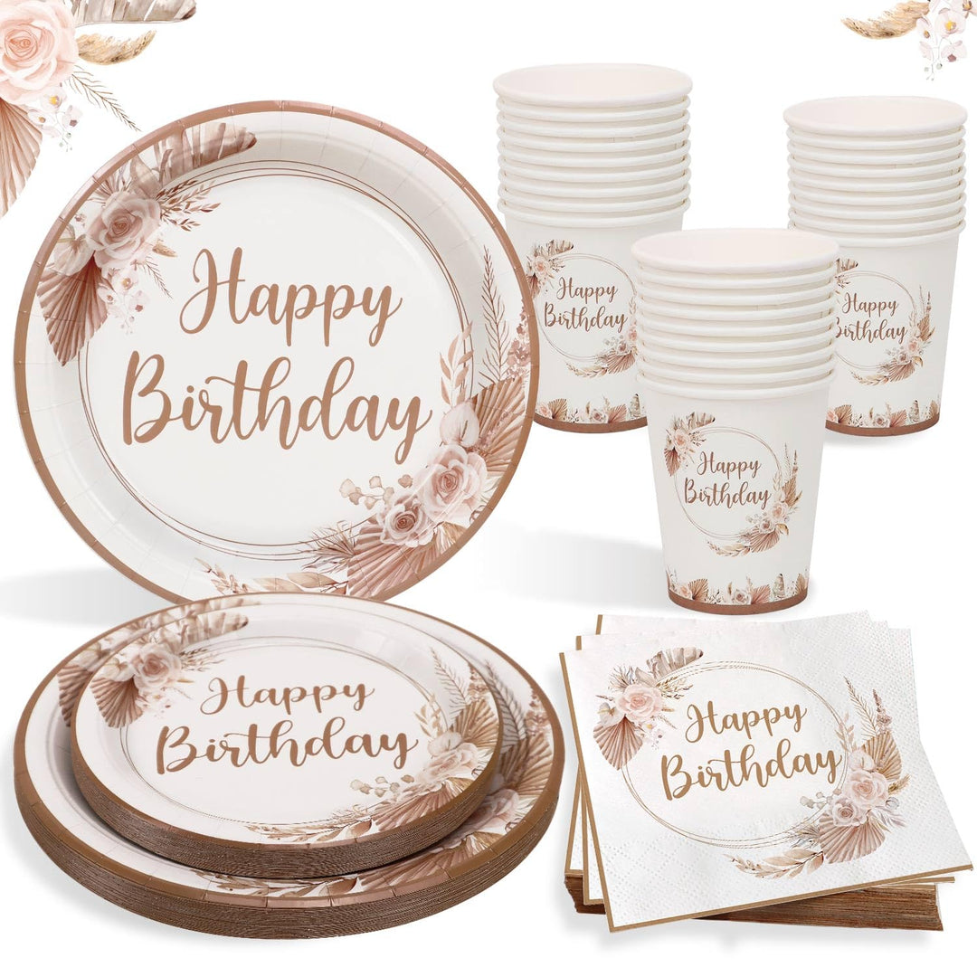 Partygeschirr Set Geburtstag für 25 Gäste, 125pcs Bohème-Stil Wiederverwendbare Partygeschirr Set Ge