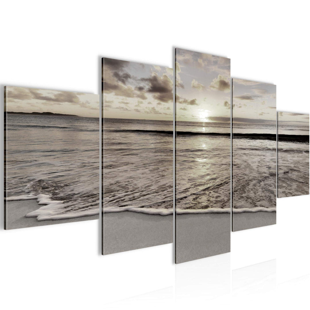 Runa Art Wandbilder Sonnenuntergang Strand 5 Teilig Bild auf Vlies Leinwand Deko Schlafzimmer Wohnzi