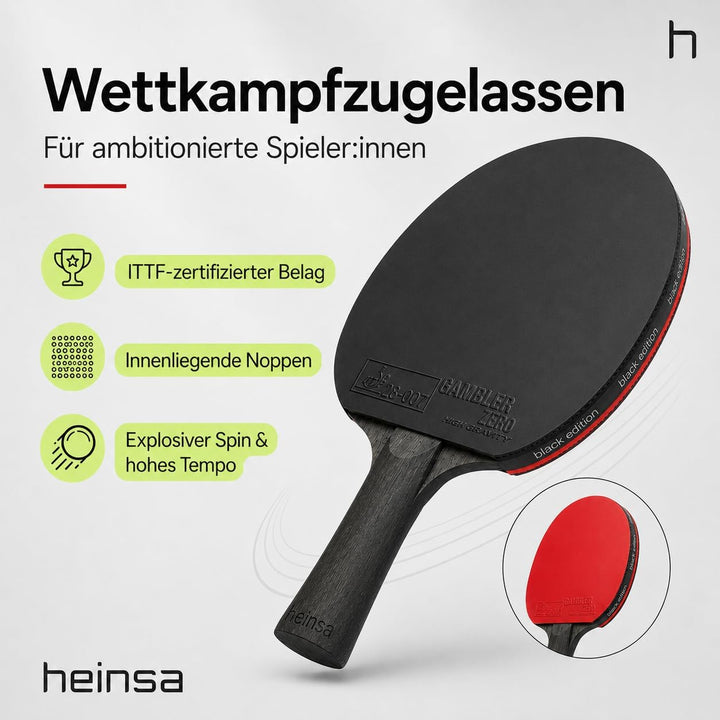 heinsa Carbon Profi Tischtennisschläger ITTF Wettkampf zugelassen Black Edition aus Lichtnussbaum mi