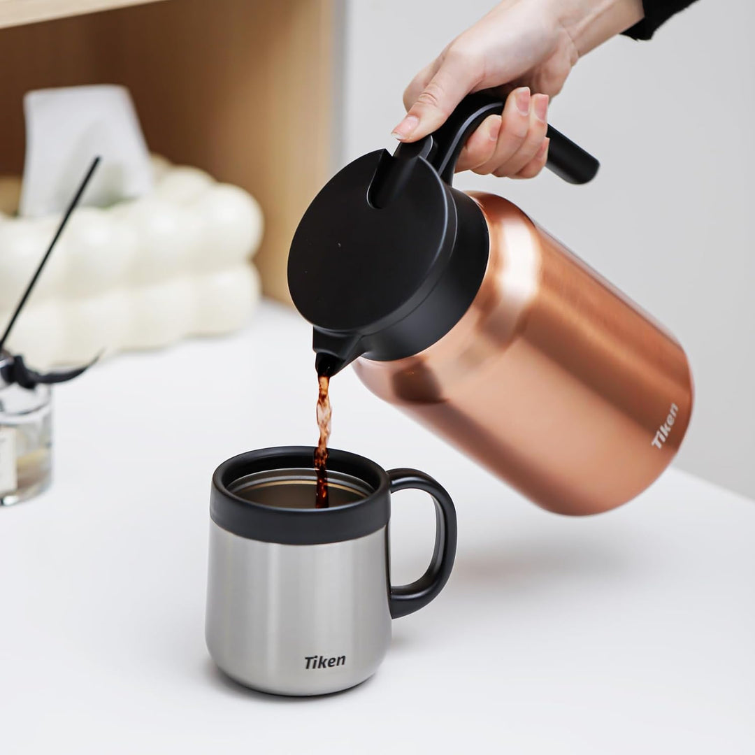 Tiken 1.5L Thermoskanne aus Doppelwandingem Edelstahl Isolierkanne Kaffeekanne mit Quick Tip Verschl