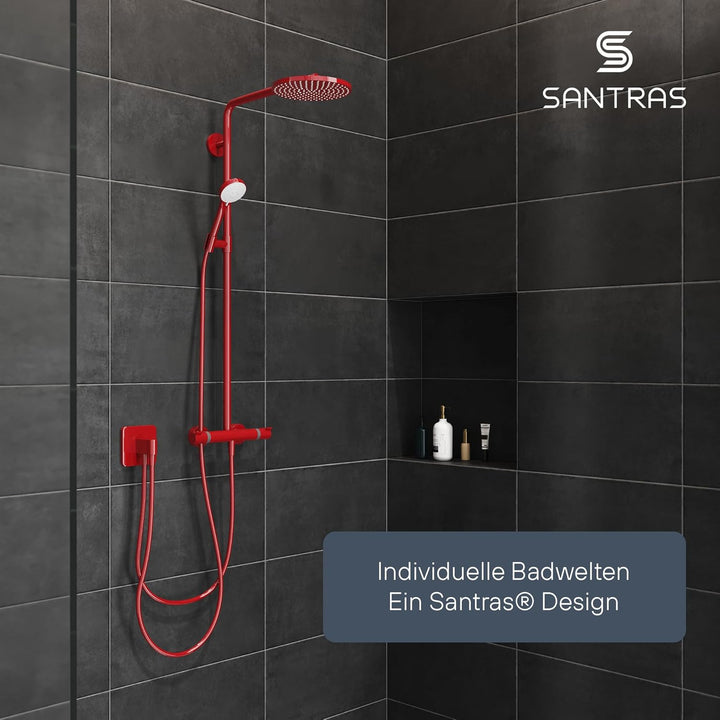 SANTRAS® Handbrause mit dreifach verstellbaren Duschkopf in Rot Rot Dreifach verstellbar, Rot Dreifa