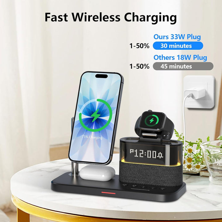 5-in-1-Kabellader mit Wecker, kabellose LadeStation mit Nachttischlampe kompatibel mit iPhone 17 16