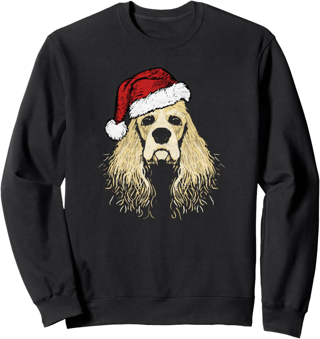 Funny Cute Cocker Spaniel in Santa Hat Christmas Graphic Sweatshirt