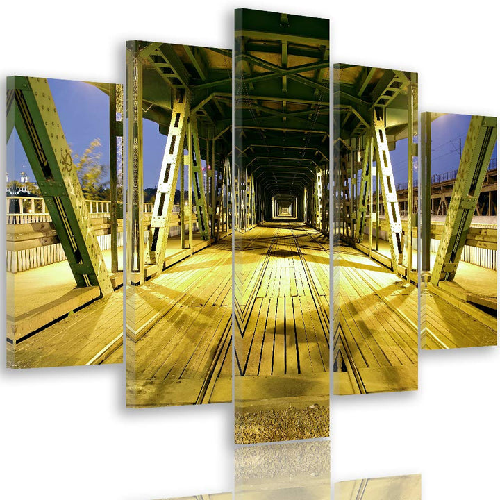 Feeby Leinwandbild Landschaft 5 TLG Bild Kunstdruck Architektur Lichter gelb 100x70 cm Leinwandbild