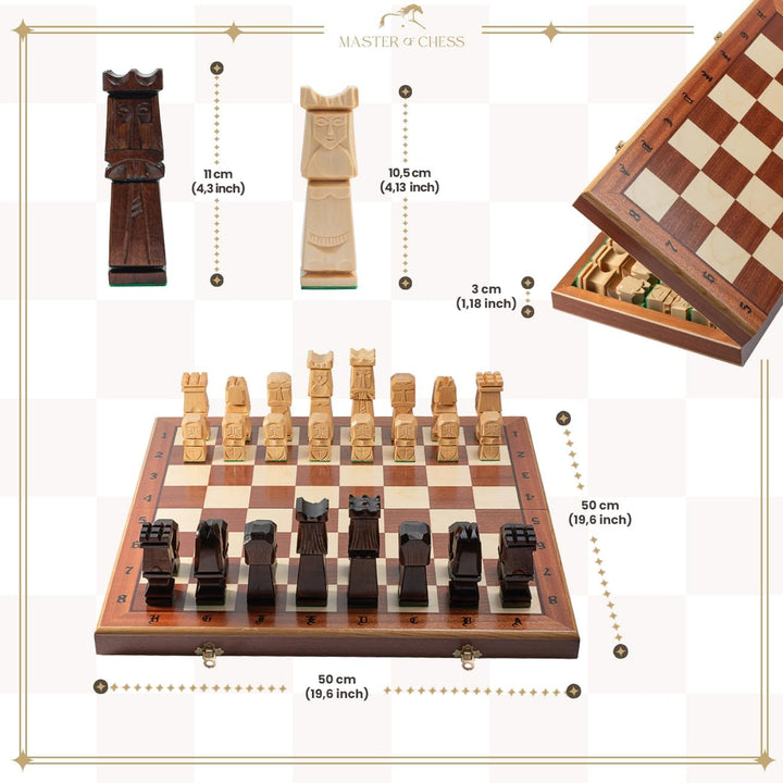 Schachspiel aus Echtholz, einzigartiges ORAVA Deluxe 50 cm, 100 % handgefertigt, Schachbrett Inlaid