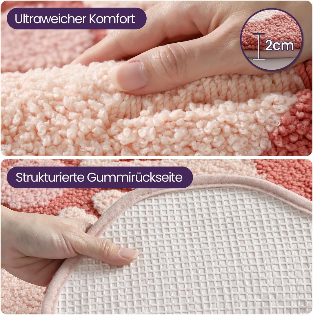 DEXI Badezimmerteppich 50 x 80 cm, Badematte rutschfest Absorbierende mit Blumenmuster, Blumenförmig