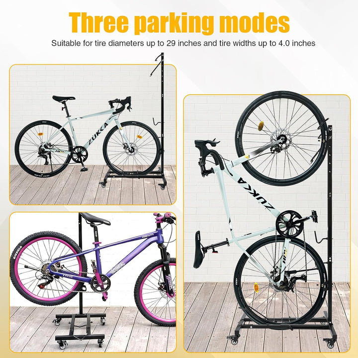 Fahrradständer mit Rollen, Vertikal &amp; Horizontal höhenverstellbar Schwarz, Schwarz