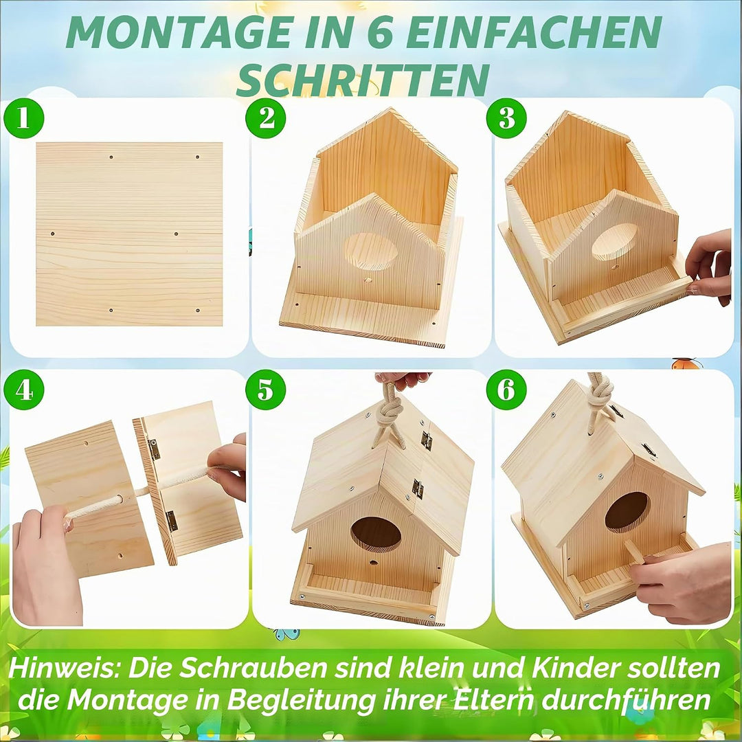 DIY Nistkasten Zusammenbauen und Bemalen Skylark, Vogelhaus Komplett Bausatz mit Hammer, Nägeln, Far