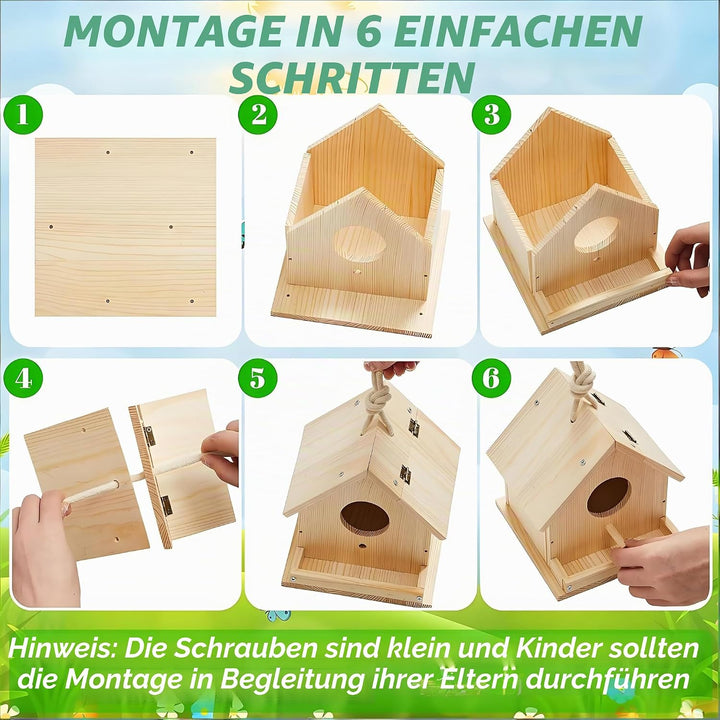 DIY Nistkasten Zusammenbauen und Bemalen Skylark, Vogelhaus Komplett Bausatz mit Hammer, Nägeln, Far