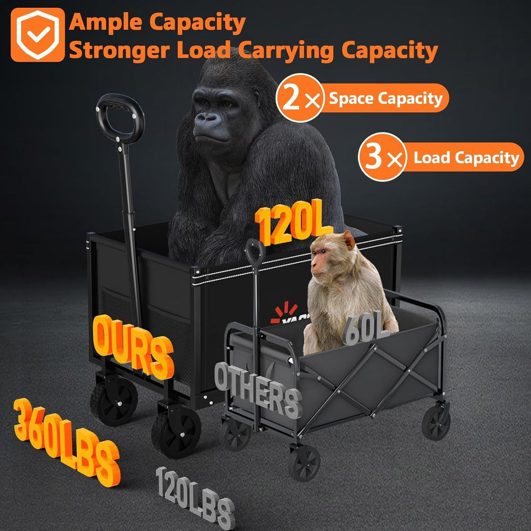 3 in 1 Bollerwagen Faltbar, 360 Lbs Leichter Bollerwagen Mit All-Terrain-Rädern, Handwagen Für Leben