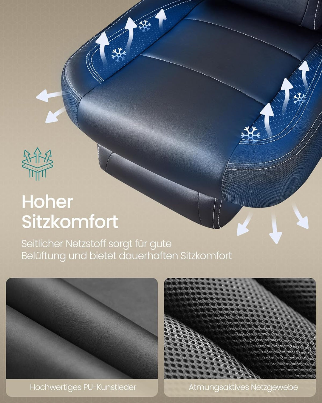 SONGMICS Gaming Stuhl, Bürostuhl mit Fussstütze, Schreibtischstuhl, ergonomisches Design, verstellba