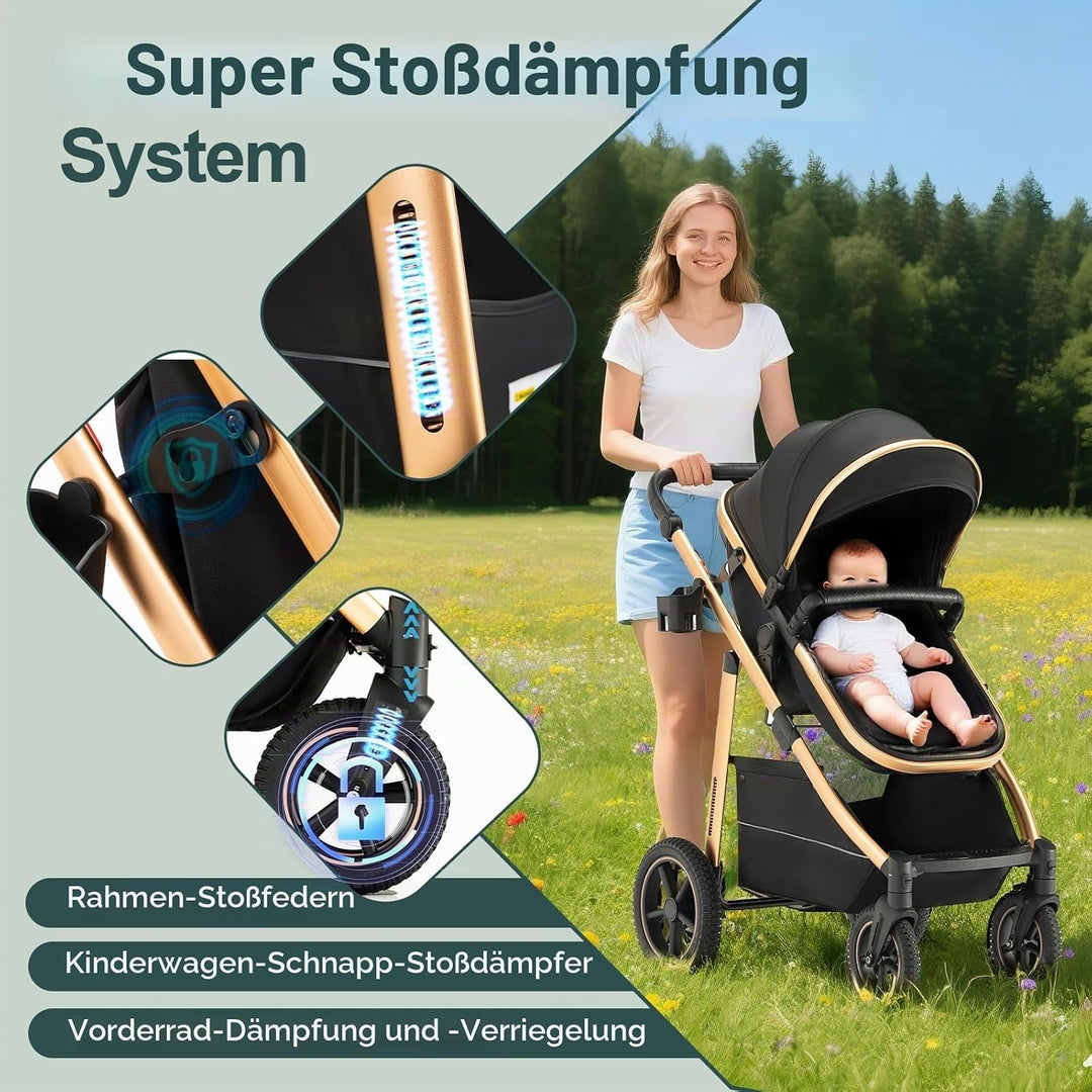 Kinderwagen 3 in 1, Kinderwagen &amp; Buggys mit Autositz mit verstellbarem Griff, Kinderwagen mit Fests