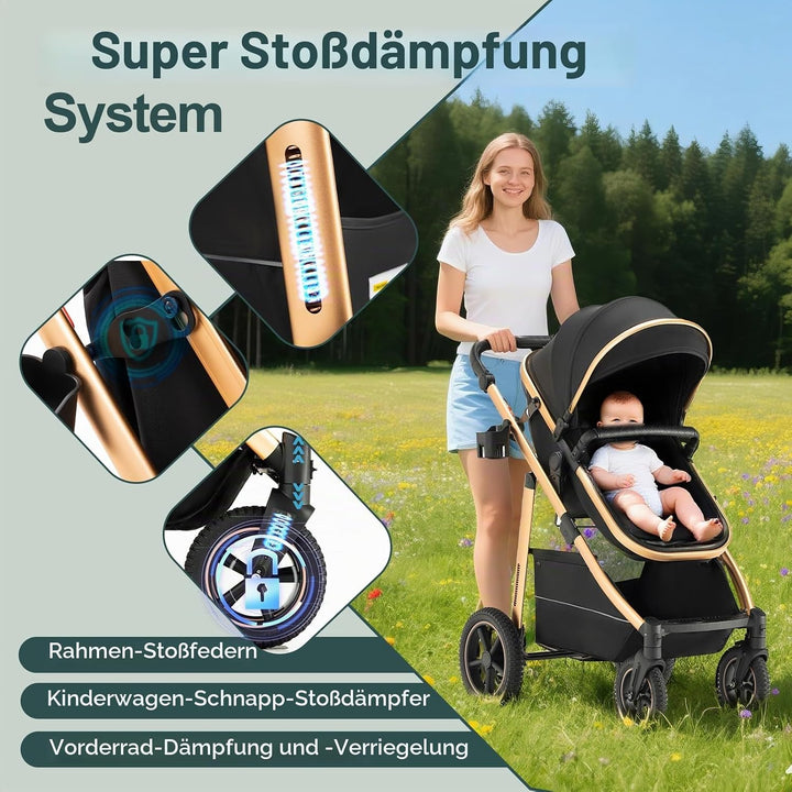 Kinderwagen 3 in 1, Kinderwagen &amp; Buggys mit Autositz mit verstellbarem Griff, Kinderwagen mit Fests