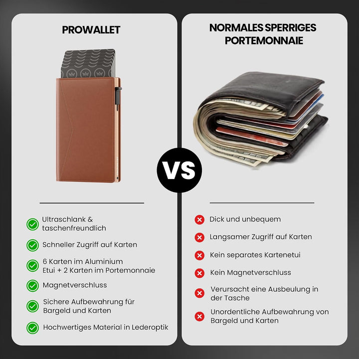 ProWallet Slim Kartenhalter - 8 Karten + Geldscheine - RFID Kreditkartenetui Slim Braun, Slim Braun