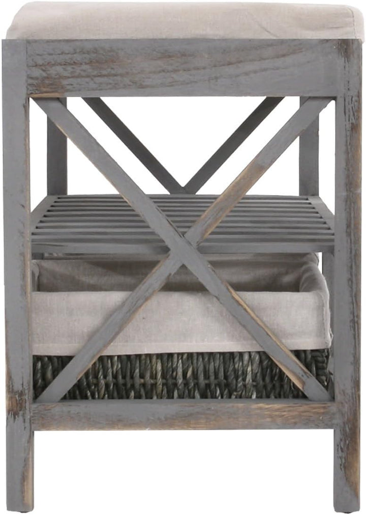 Mendler Schuhregal HWC-C48, Sitzbank Schuhablage, Shabby-Look Vintage 45x65x34cm - grau, Grau