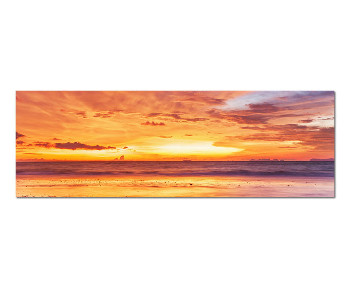 Paul Sinus Art Panoramabild auf Leinwand und Keilrahmen 120x40cm Strand Meer Sonnenuntergang Wolkens