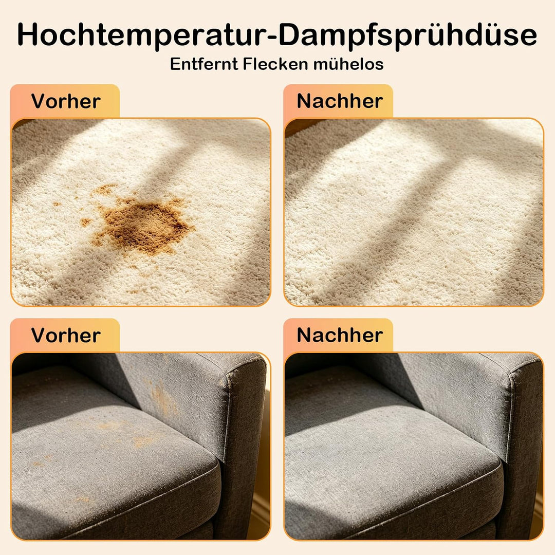 Dampfreiniger, 1700W Polsterreiniger Gerät, 3-in-1 Dampf- &amp; Heiss- &amp; Kaltwasserreinigung, 100°C Damp