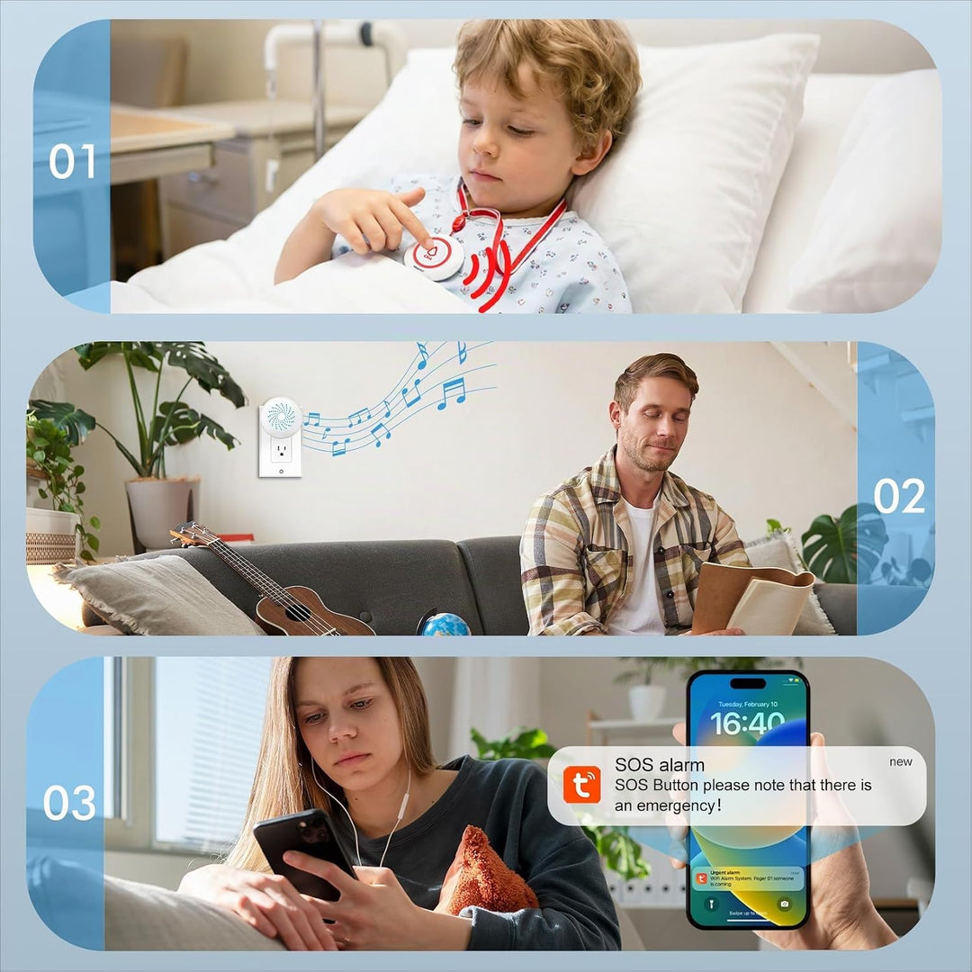 SINGCALL Tuya WiFi Drahtloses Rufsystem(Ausrüstungs-Upgrade),alarmsystem für ältere Menschen/Patient