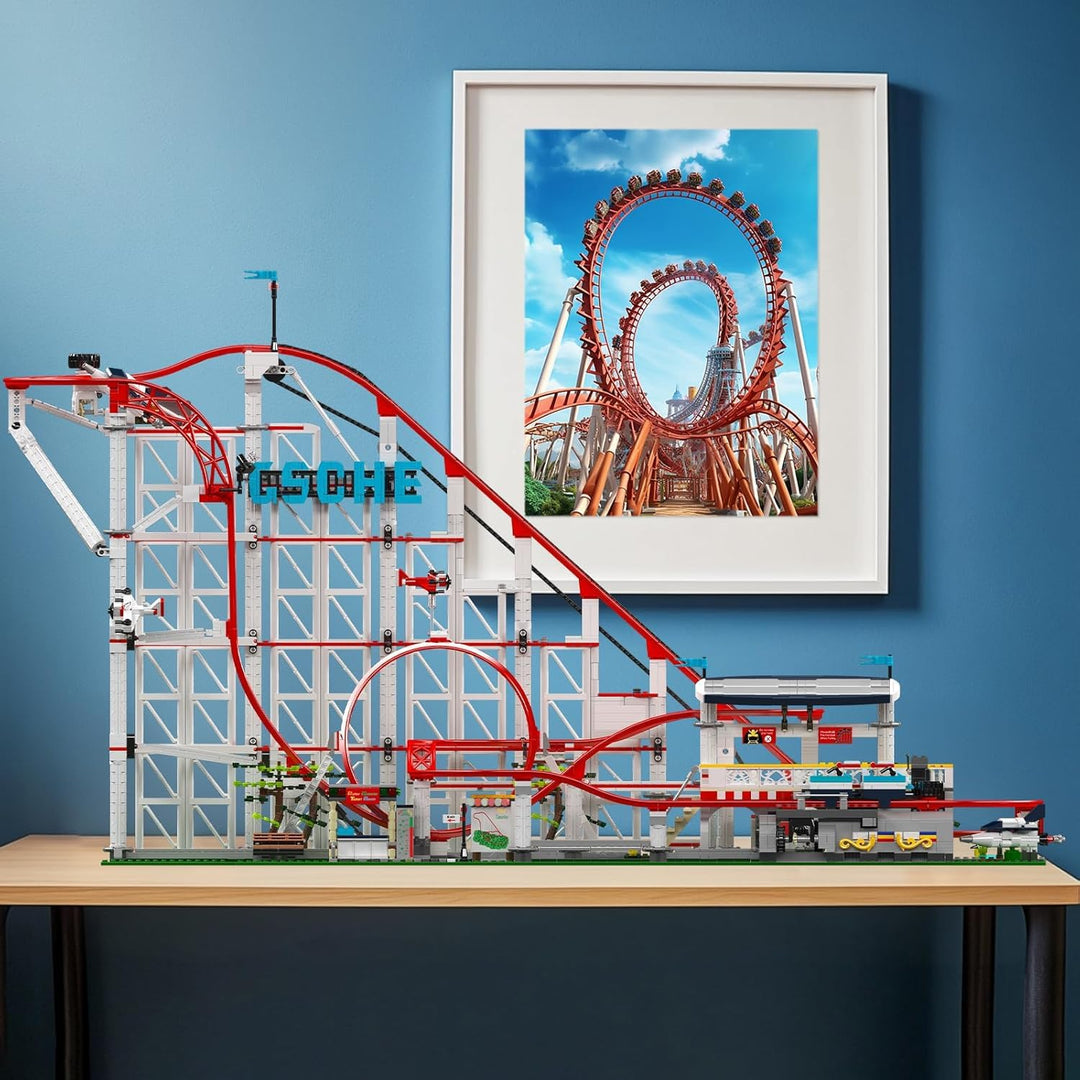 Mould King 11014 Technik Gross Vergnügungspark Loop Coaster Bausatz, MOC Themenpark Achterbahn Model