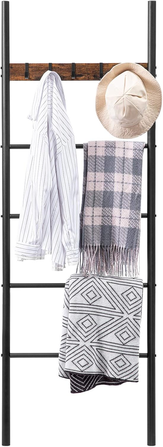 HOOBRO Handtuchleiter, Handtuchständer, Handtuchhalter, Kleiderständer, 5 abnehmbare Haken, 60 x 177
