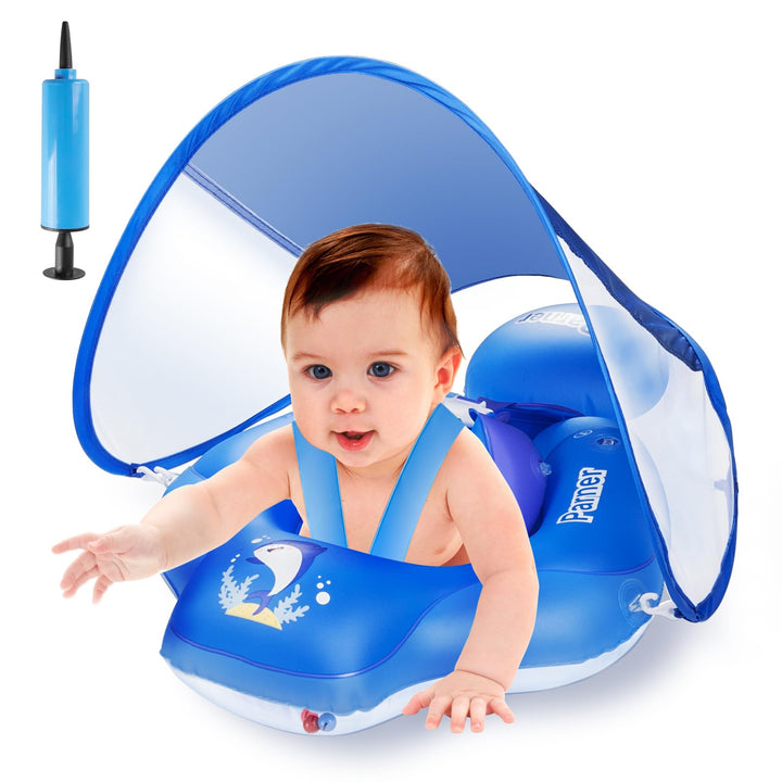 Parner Schwimmring Baby mit UPF50+ Sonnendach, Schwimmhilfe Baby für den Pool, Verstellbarer Sicherh