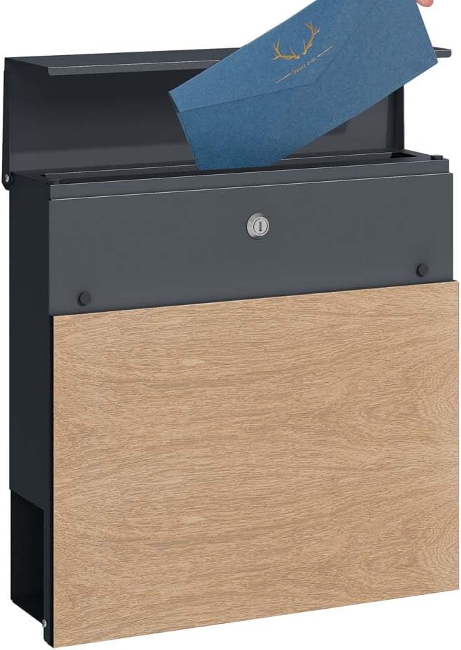 SCHARTEC Briefkasten SPB-6 Holz Design hell & anthrazit mit Zeitungsfach modern & gross Wandbriefkas
