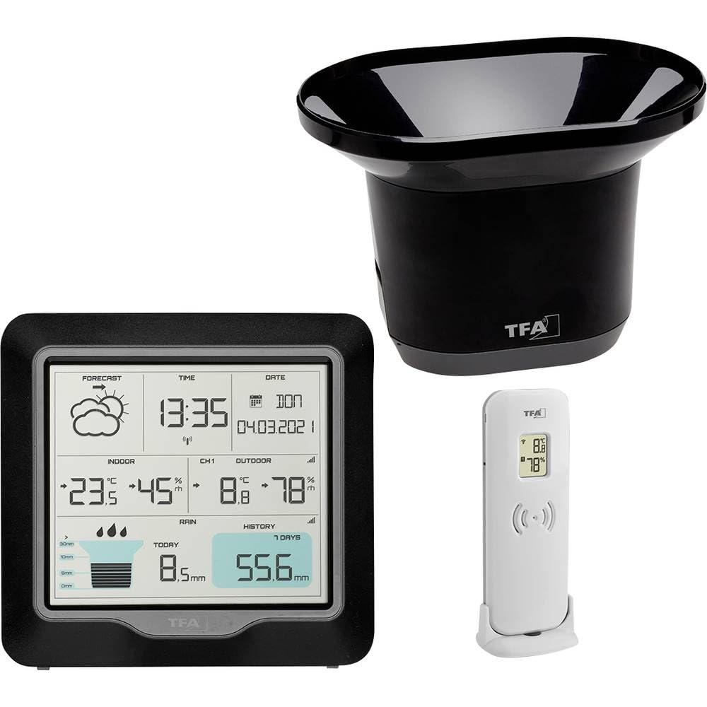 TFA Dostmann RAIN Pro Wetterstation Funk, 35.1160.01, mit Regenmesser und Aussensensor, Wettervorher