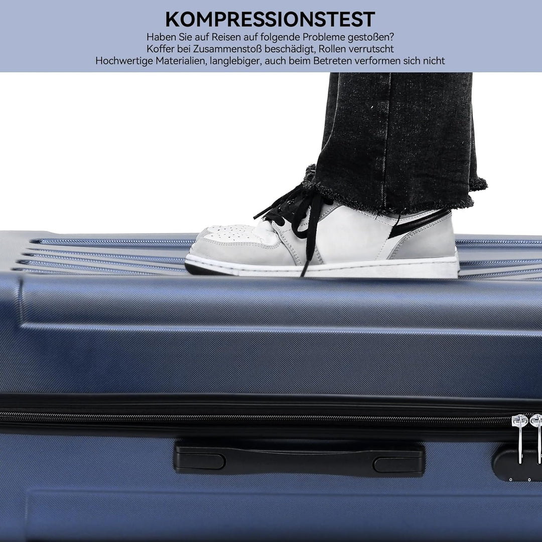BEIBYE Hartschalen-Koffer Trolley Rollkoffer Reisekoffer Handgepäck 4 Rollen (M-L-XL-Set) (Dunkelbla