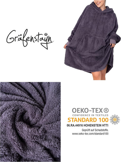 Gräfenstayn® Flauschige Sherpa Hoodie Decke mit Ärmeln & Kapuze - Öko-tex Standard 100 - tragbare Ku